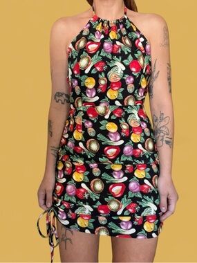 NWT Fashion Brand Company cinch tie halter mini dress, vegetable medley - size S